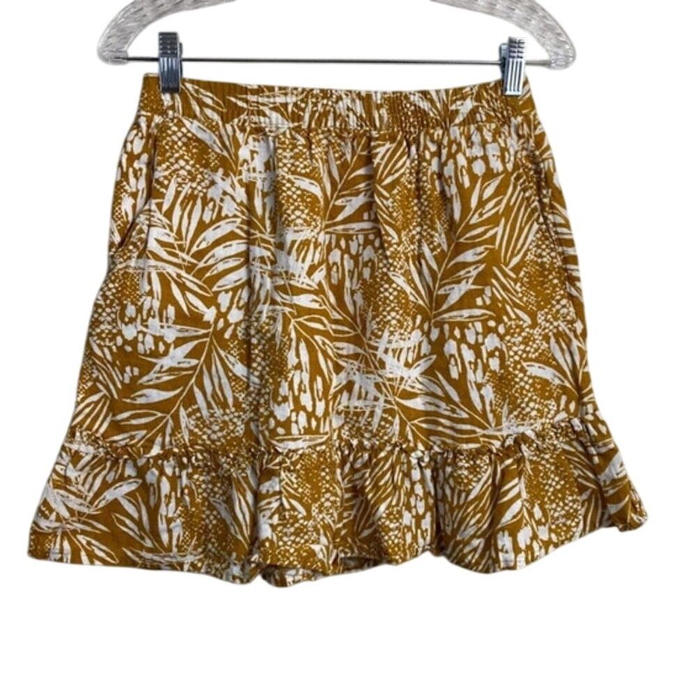 Christian Siriano Linen Womens Skirt size L Boho vacation Floral cream mustard - Picture 2 of 9